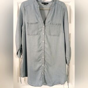 Zac & Rachel Women's Chambray Button-down Tunic 3/4 Tie Sleeves Sz M